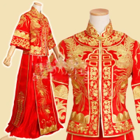 Big Hem Embroidery Phoenix Traditional Chinese Wedding Hanfu Bride Costume Xiu He Fu for TV Play or Photography