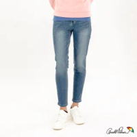 【Arnold Palmer 雨傘】女裝-單色繡花基本款合身牛仔褲(藍色)