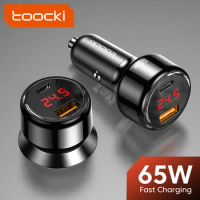 Toocki PD 65W Car Charger Fast Charging Digital Display USB Type C Car Charger for iPhone 14 13 iPad Xiaomi Samsung Huawei