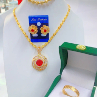 Mua 1đựợc Combo  4 món: dây chuyền, lắc tay bi, nhẫn và hoa tai mạ vàng 18k, đính đá sapphire là sự 