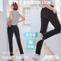 STL yoga 韓國瑜珈 涼感 女 City Brookyln 運動機能 修身 挺磅 直筒 加長+7cm 落地 長褲 鑽石黑BlackDia