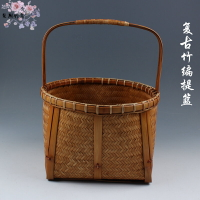 普洱茶餅籃 竹編 提籃 傳統手工 復古 提籃食盒 茶具收納