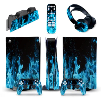 5 in 1 Fire Style PS5 Disc Edition Skin Sticker Decal Cover for PS5 Standard Disk Console and Controllers PS5 Skin Sticker Vinyl