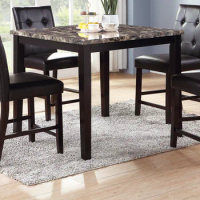 Contemporary Counter Height Dining 5pc Set Table w 4x Chairs Brown Finish Birch Faux Marble Table Top Tufted Chairs Cushions Kit