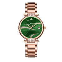 Reef Tiger/RT Women Fashion Rose Gold Case Stainless Steel Watch Analog Calendar Automatic Green Dial RGA1589