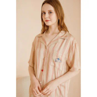 Fashion Striped Short Sleeve Pajama Sets For Women Soft Viscose Casual Shorts Sleepwear Summer Loose Nightwear