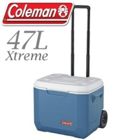 【Coleman 美國 47L Xtreme冷冽藍拖輪冰箱 】CM-3087JM000/行動冰箱/保冷/拉桿式/露營