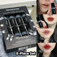 HERORANGE Mirror Gloss Set | Sweat-Proof & 8 Colors | Lazy Makeup All Day Hitam Lip Lipstick Coklat 