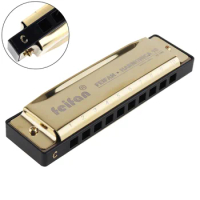 10 Holes 20 Tone Matte Gold/Black Portable Harmonica Blues Harp Mouth Organ Stainless Steel Musical Instrument for Beginner