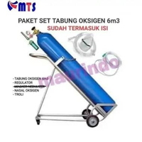 TABUNG OKSIGEN 6M3 6 M3 KOMPLIT TROLY DAN REGULATOR FULL SET LENGKAP 6M3 TROLY 3 RODA