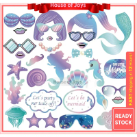 [Ready Stock] 25 pcs Mermaid Theme Happy birthday party Photo Props Accessories