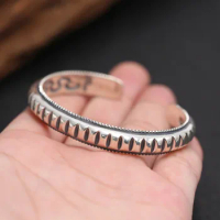 Factory Wholesale S925 Sterling Silver Thai Silver Simple Light Box Lattice Bangle Men And Women Open Ended Bangle