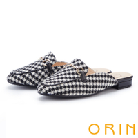 ORIN 氣質馬蹄釦布面低跟穆勒鞋 黑白格紋