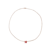 【Hermes 愛馬仕】Mini Pop H 立體橢圓簍空項鍊(粉橘/玫瑰金)