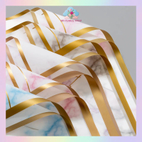 20 Lembar Kertas Cellophane Buket Bunga Flower Wrapping Gold Line Marble Celophane KB6048