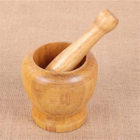 Wooden Mortar and Pestle Set Wooden Spice Pepper Crusher Herbs Grinder Garlic Mixing Bowl Kitchen Tool