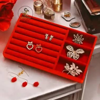 Display Nampan Perhiasan Variasi Cincin dan Sekat 25 x 35 Merah