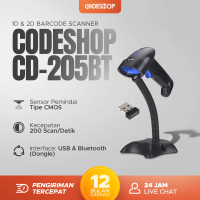 Scanner Barcode Codeshop CD-205BT 2D Wireless Bluetooth Dongle USB Imager Auto Sense Scan Plus Stand