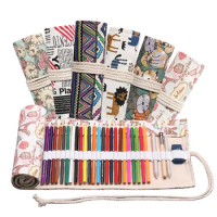 72 Holes Roll Colored Kawaii Pencil Case School Supplies Art Pen Bag Student Cute Large Pencil Cases Pen Bag Stationery