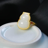 【墜享】天然和田玉白玉葫蘆戒指女故宮上新活口可調節指環銀飾品