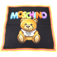 MOSCHINO 泰迪熊氣球印花彩框黑底真絲方巾 圍巾(87x87)