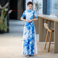 2024 chinese improved qipao dress vintage flower print vietnam ao dai dress elegant party dress oriental banquet evening dress