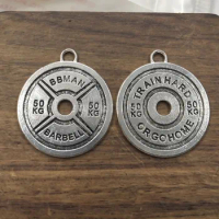 5pcs Charms barbell disc weight bbman 50kg Tibetan Silver Plated Pendants Antique Jewelry Making DIY Handmade Craft