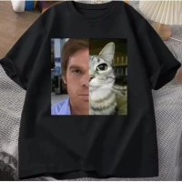 Áo thun unisex in hình mèo Dexter Morgan hài hước, cổ tròn O-neck, phong cách Harajuku, dáng streetw