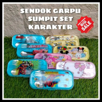 (SALE) SENDOK GARPU SUMPIT SET KARAKTER / SET ALAT MAKAN SENDOK GARPU SUMPIT ANAK SET MAKAN KARAKTER