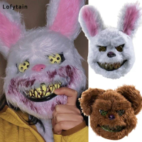 Lofytain Halloween Horror Bloody Rabbit Bear Mask Cosplay Scary Head Cover Carnival Masquerade Headgear Props