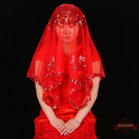 紅蓋頭新娘結婚喜字鏤空亮片網紗款婚慶用品中式婚禮配飾一件代發