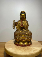 傳統工藝手工老木雕造像，觀音，滿工漆線雕，早期純手工雕刻，正