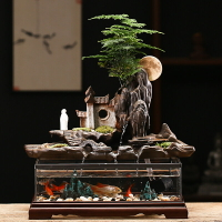中式風水招財瀑布魚缸客廳辦公室桌面陶瓷流水器擺件裝飾開業禮品