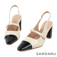 山打努SANDARU-跟鞋 撞色設計後空高跟瑪莉珍鞋-杏