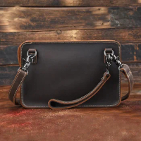 MAHEU New Fashion Men's Genuine Leather File Document Bags Zipper Business Male Hand Clutch For Ipad Books With Wrist Sling
