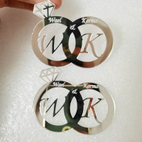 20Pieces Custom Groom and Bride Name Double Rings Wedding Decor Acrylic Mirror Sticker Praty Personalized Guest Gift