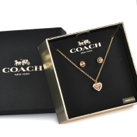 COACH 限量禮盒 愛心內鑲亮鑽造型項鍊+穿式耳環雙件套裝禮盒-金色