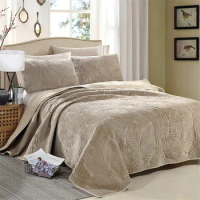 3pcs Fleece Velvet Plush Bedspread set Geometric Pattern Stitched soft blanket Bedspread Quilted pillow shams Queen King size