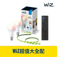 Philips 飛利浦 Wi-Fi WiZ 智慧照明 全彩燈泡2入+2M燈帶+1M延伸+遙控器 超值大全配(PW04N)