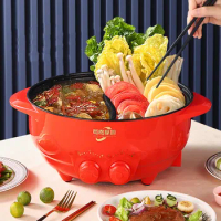 6L Electric Hot Pot Yuanyang Pot Multi-function High Capacity Electric Cooking Pot Electric Cook Pot Non-Stick Grill Pan 2000W