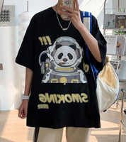 FINDSENSE X 韓潮 男士 街頭時尚 全棉 五分袖 個性卡通惡熊貓印花 短袖T恤