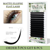 Befer Matte Ellipse Flat Lashes Extension Split-Tips Individual False Eyelash Mix8-15 Soft Ellipse W