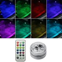 LED Car Interior Ambient Light Car LED Foot Atmosphere Lamp Remote Control Wireless Adhesive Colorful Ambient Light With Battery