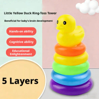 Mainan Cincin Susun Bebek Kuning Mainan Montessori Reka Bentuk Berbilang Lapisan Mainan Susun Bebek