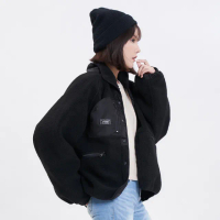 【5th STREET】女裝山形寬版毛絨外套(黑色)