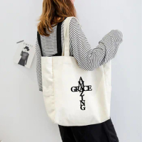 Amazing Grace Funny Printed One-shoulder Bag Large Capacity Ladies Tote Bag Canvas Bag Women Shopping Bag