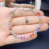 S925 Silver Natural Rainbow Sapphire Bracelet for Christmas gift ladies and men