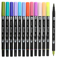Dainayw Dual Brush Pen Art Markers, Primary, 12-Pack, ABT Brush and Fine Tip Markers for Journaling Card Making