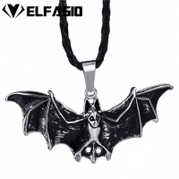 Men's Boy's Silver Vampire Bat Pewter Pendant with Black Necklace LP222