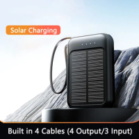 20000mAh Solar Power Bank Portable External Battery Pack for Samsung iPhone Huawei Powerbank with Cable LED Light Mini Poverbank